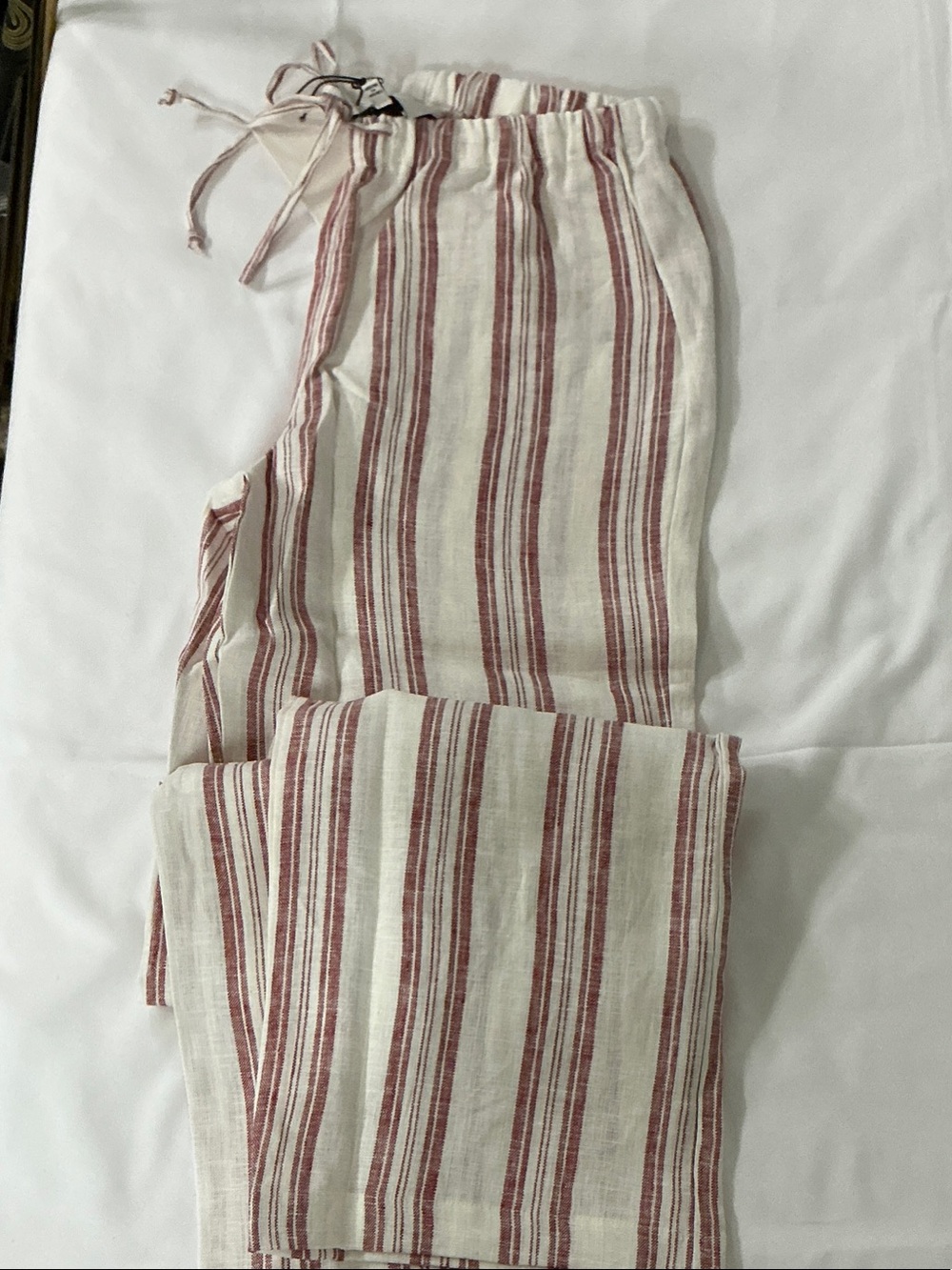 Reformation Striped Olina Linen Pants - Red and Cream